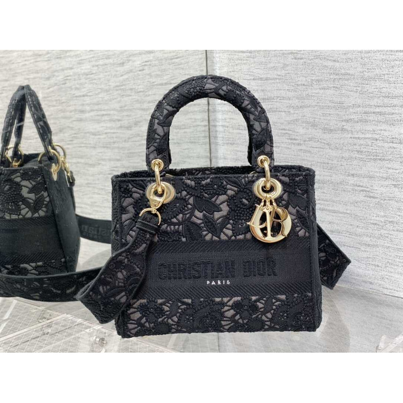 D*or medium lady d-lite bag embroidery black
