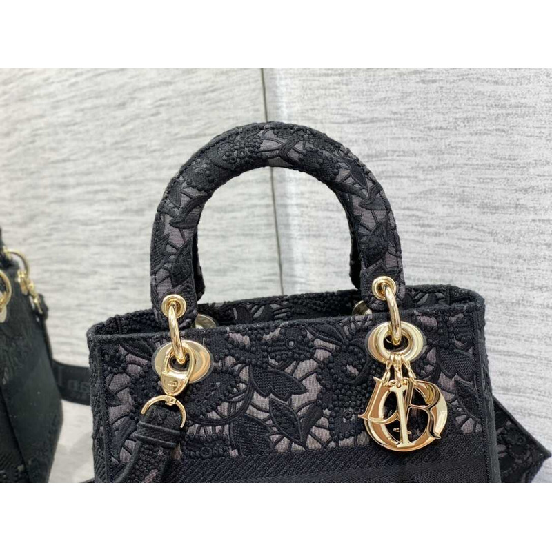 D*or medium lady d-lite bag embroidery black