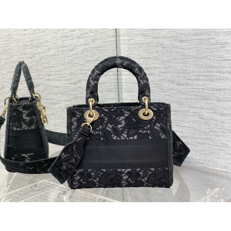 D*or medium lady d-lite bag embroidery black