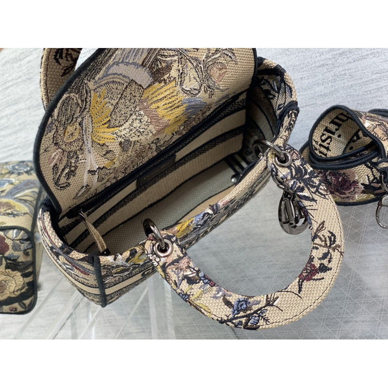 D*or medium lady d-lite bag embroidery beige multicolor