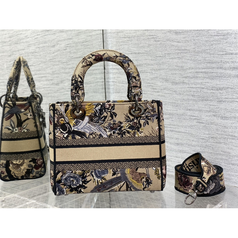 D*or medium lady d-lite bag embroidery beige multicolor