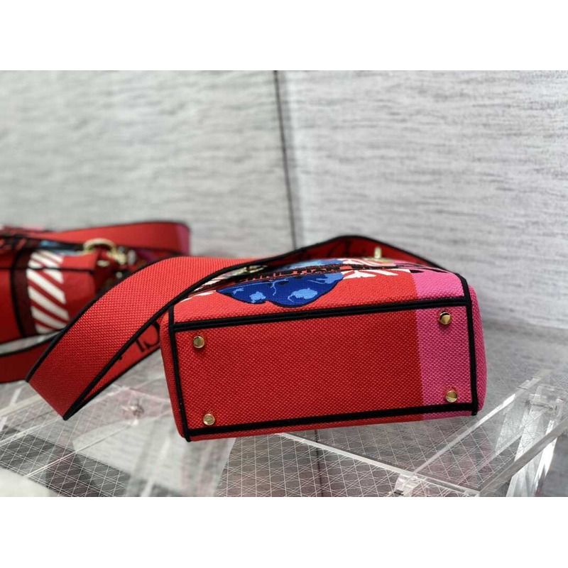 D*or medium lady d-lite bag embroidery red multicolor