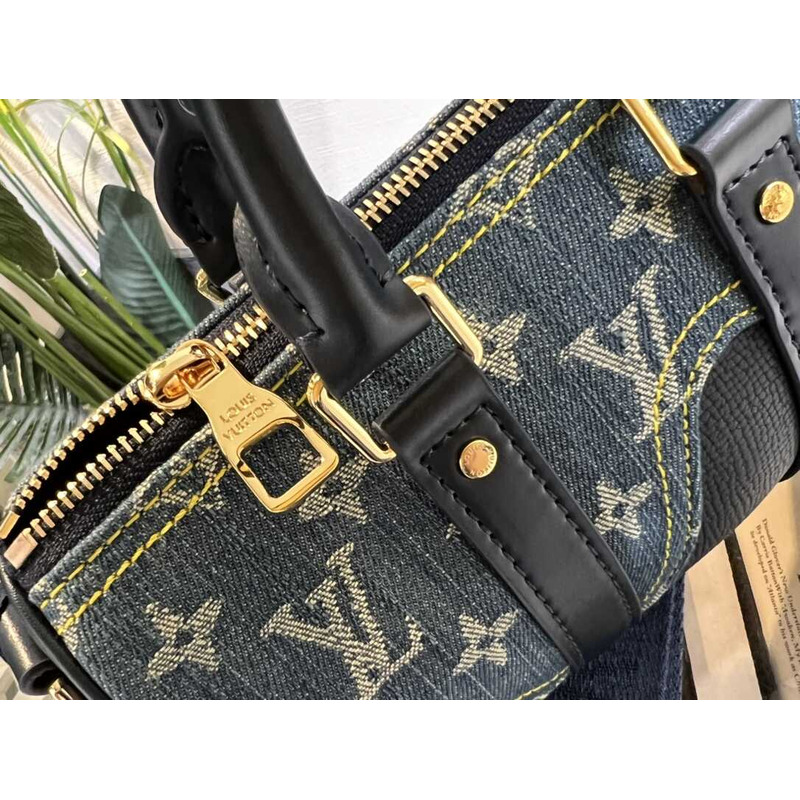 Virgil Abloh Monogram Denim Taurillon Leather Keepall XS Blue