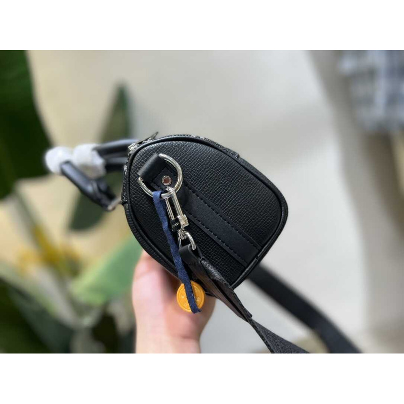 l**is V*t*n virgil abloh monogram denim taurillon leather keepall xs black