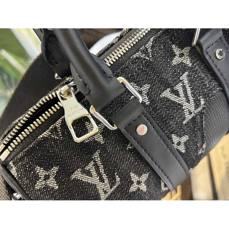l**is V*t*n virgil abloh monogram denim taurillon leather keepall xs black