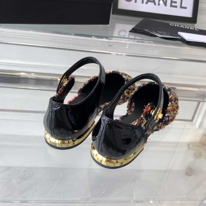 Ch*el mary janes wool and cotton tweed & patent calfskin multicolor & black