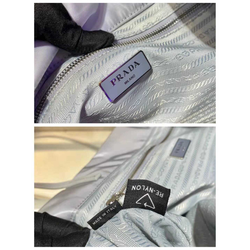 Pra*a re-nylon and saffiano leather tote bag blue