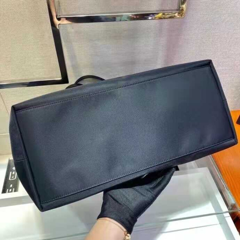 Pra*a re-nylon and saffiano leather tote bag black