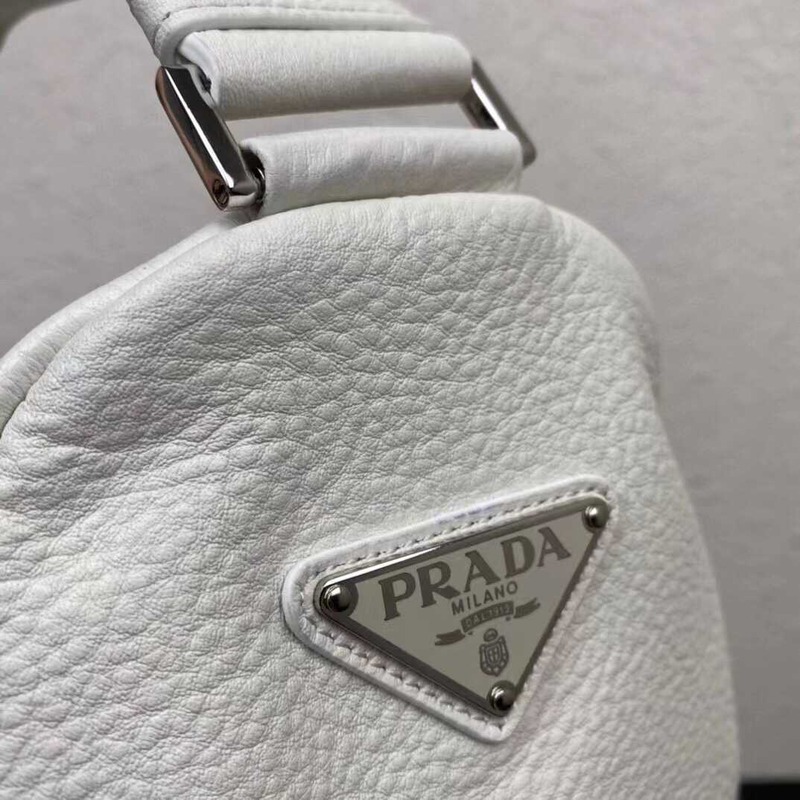 Pra*a pre-owned triangle logo embossed shoulder bag white