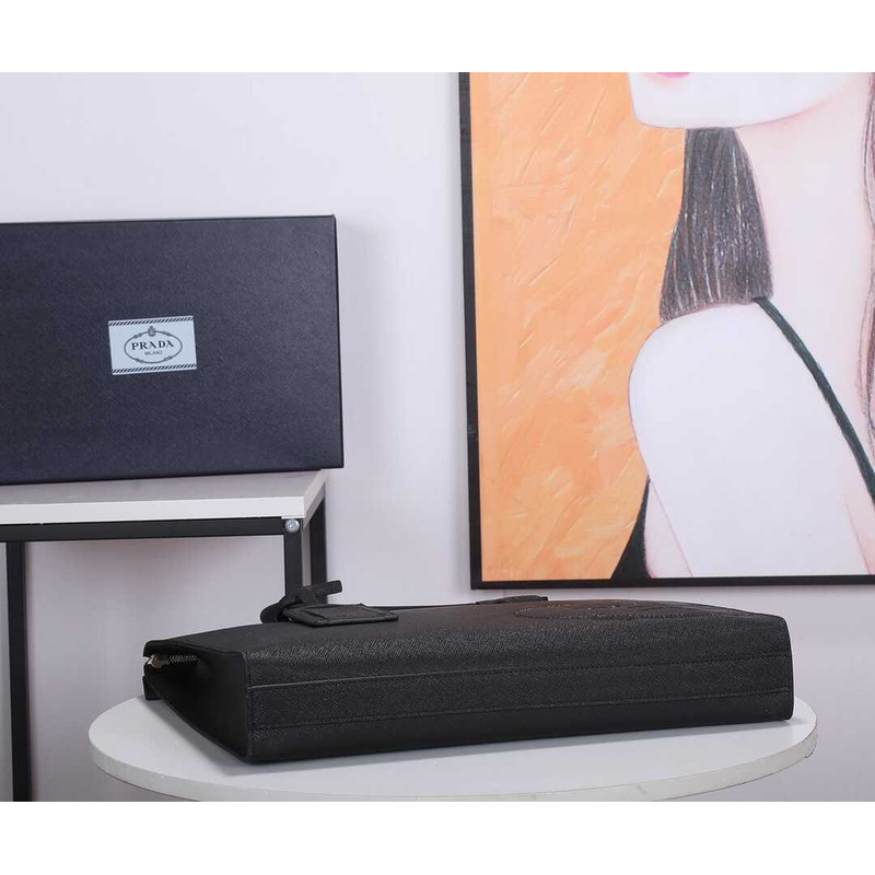 Pra*a saffiano leather briefcase black