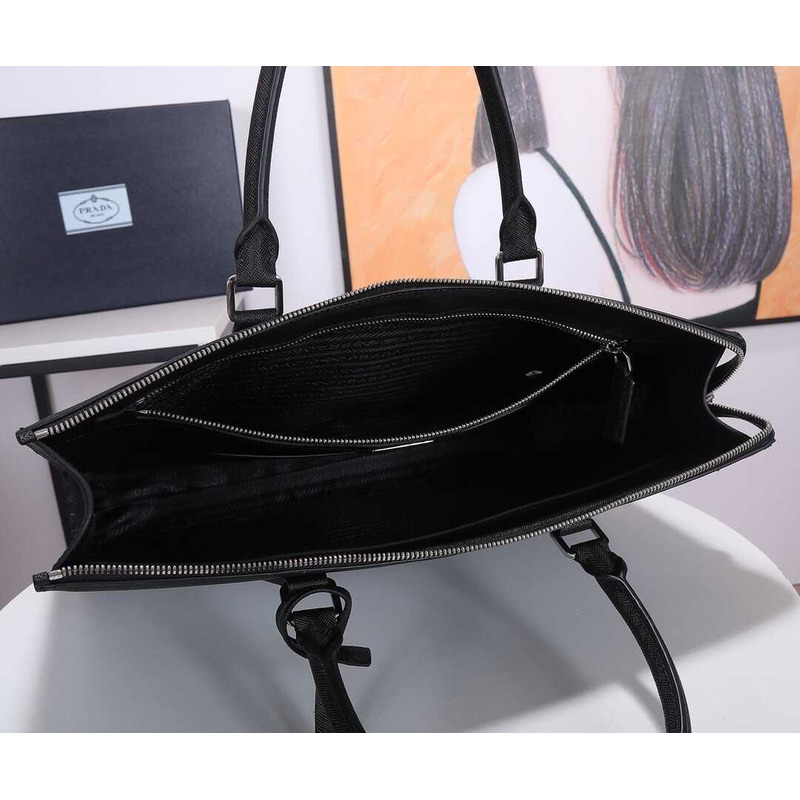 Pra*a saffiano leather briefcase black