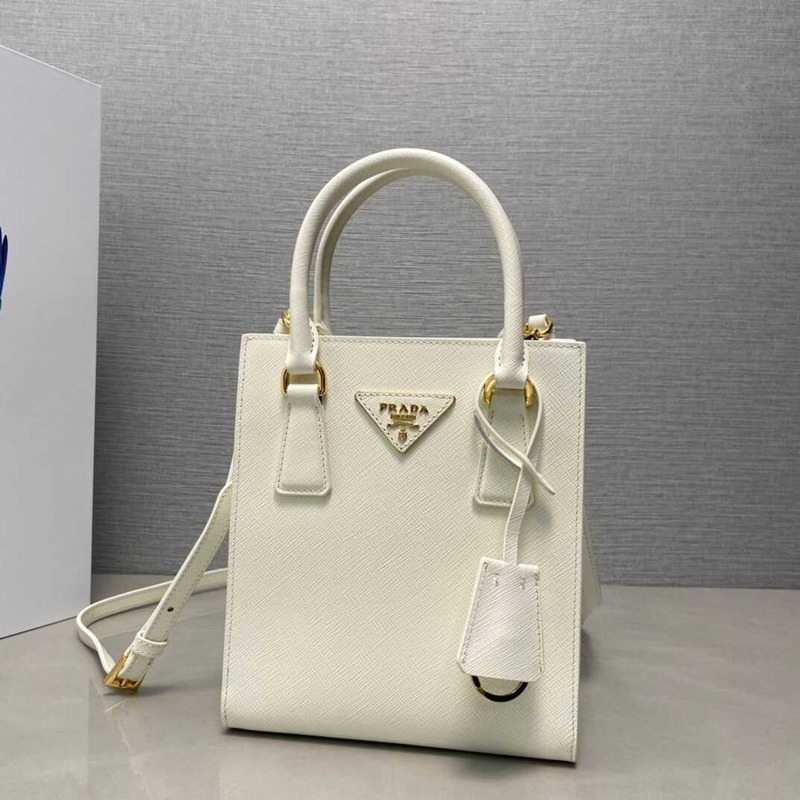 Pra*a saffiano leather handbag white