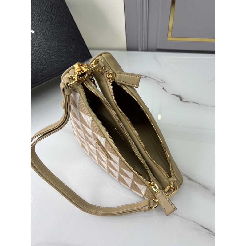 Pra*a symbole leather and fabric mini bag beige&white