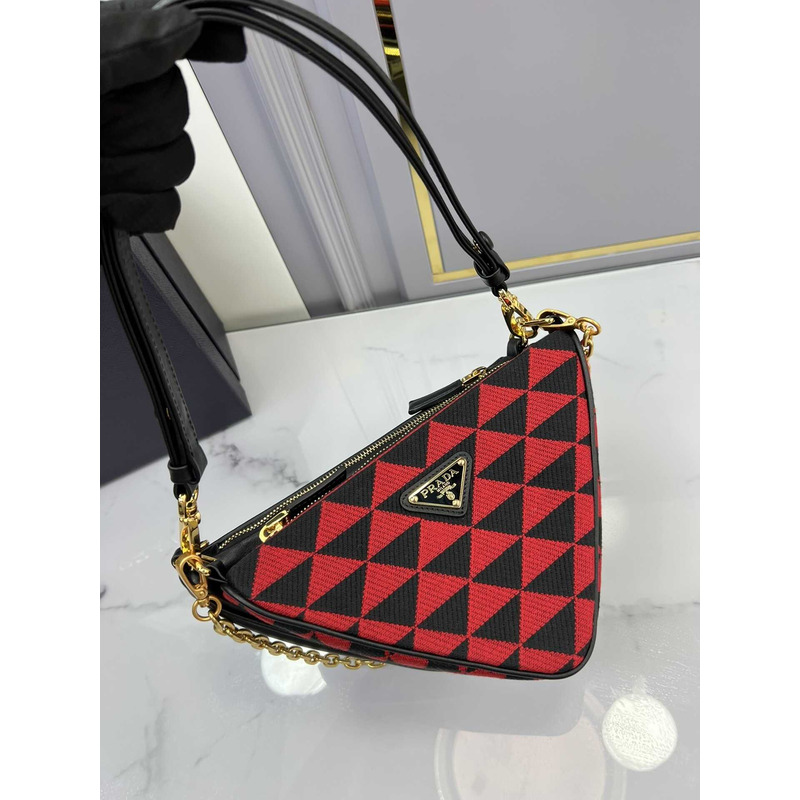 Pra*a symbole leather and fabric mini bag black&red