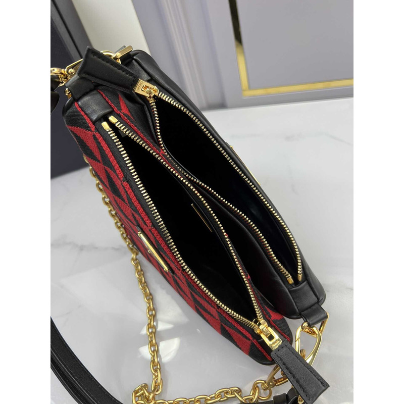 Pra*a symbole leather and fabric mini bag black&red