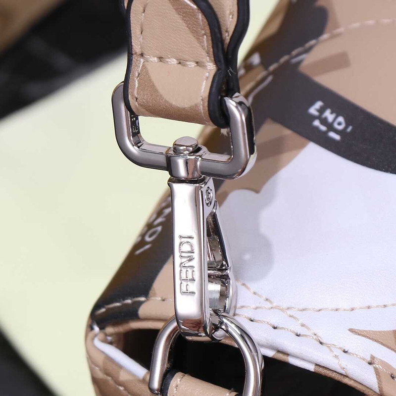 F**di baguette mini bag denim with ff embroidery beige&white