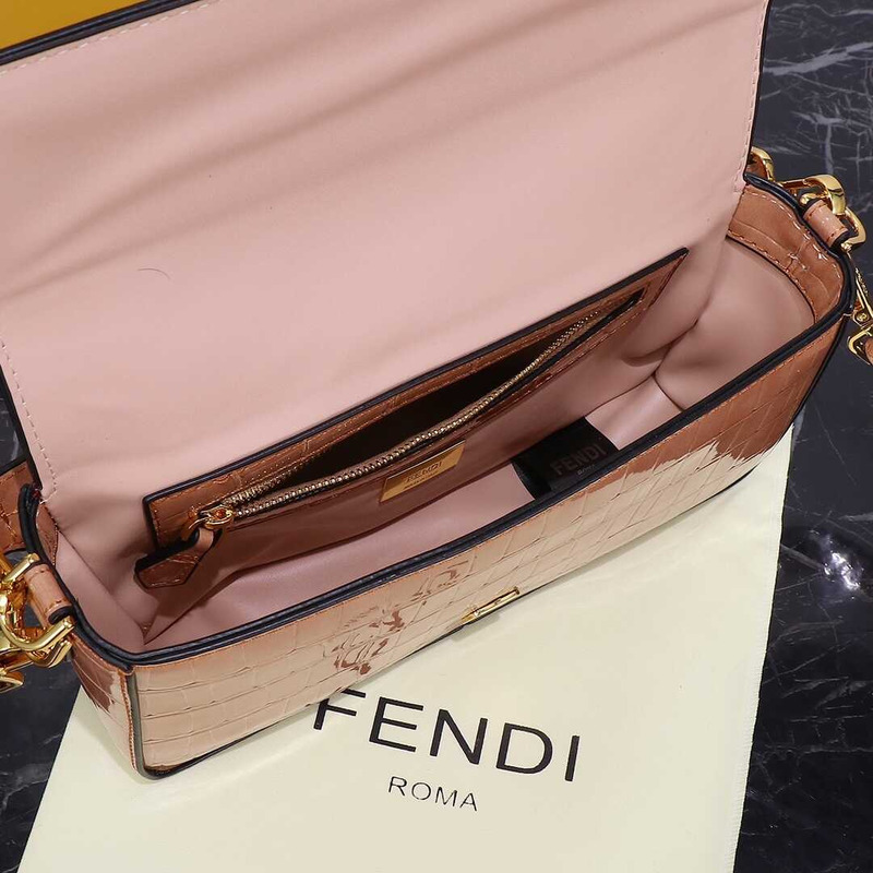 F**di baguette handbag crocodile leather light brown