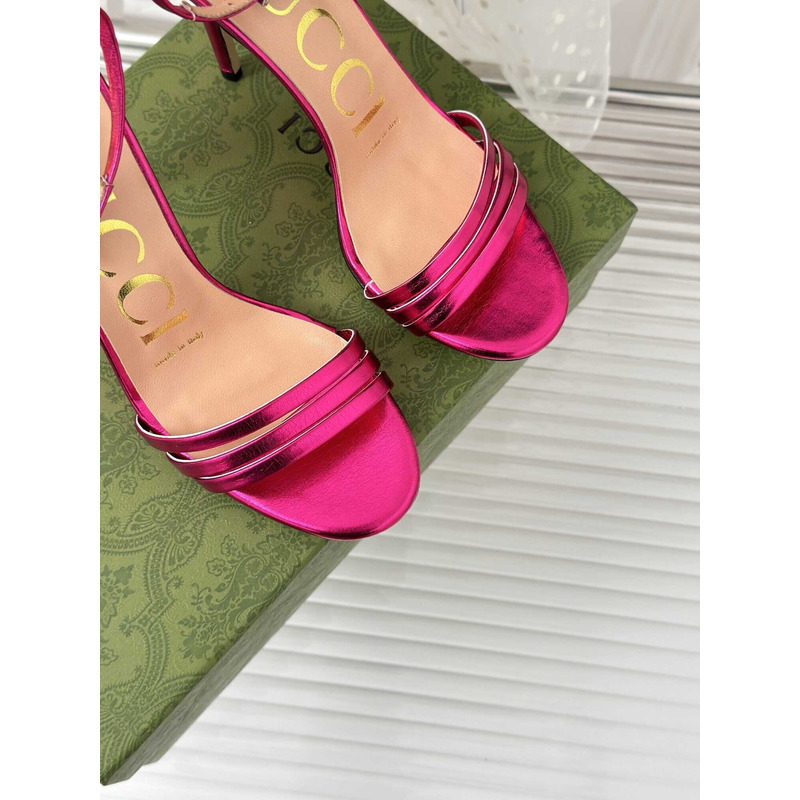 G*u*i leather strap high heel sandals rose