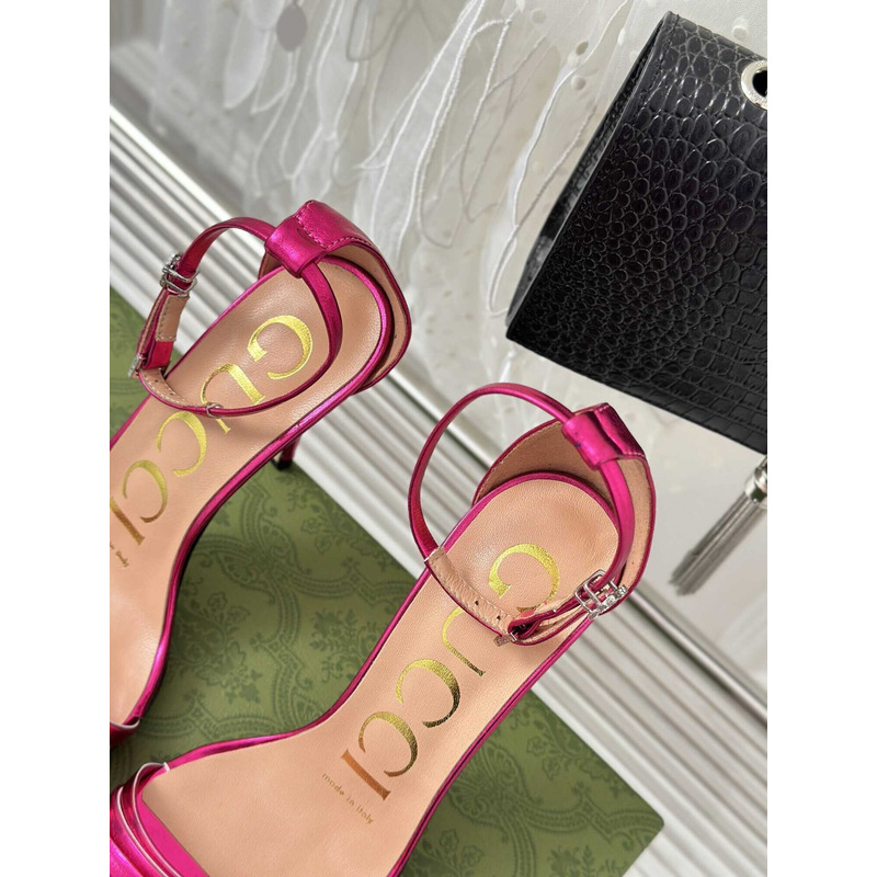 G*u*i leather strap high heel sandals rose