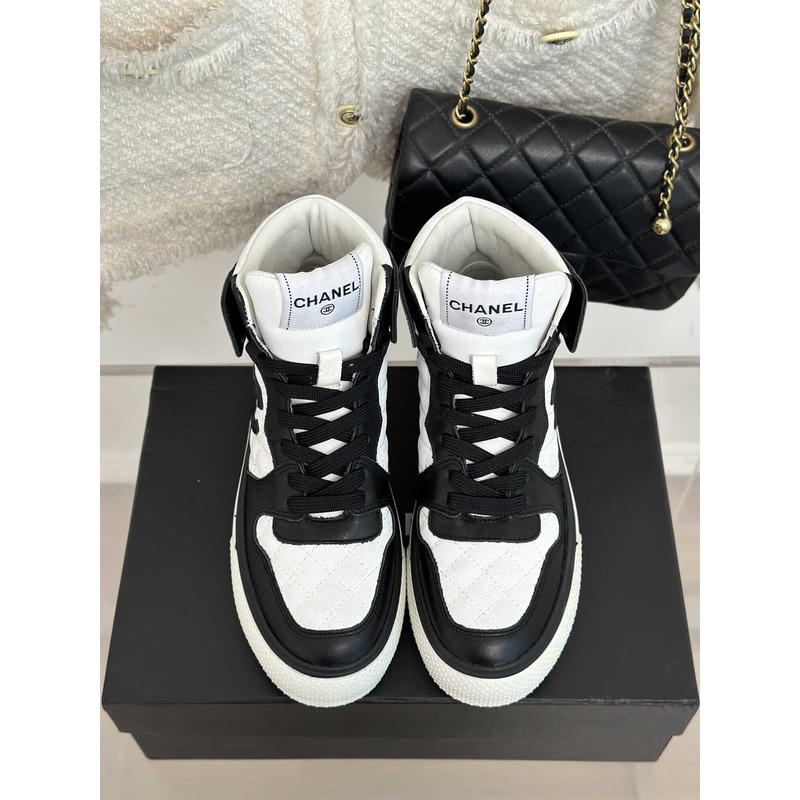Ch*el sneakers high top black and white