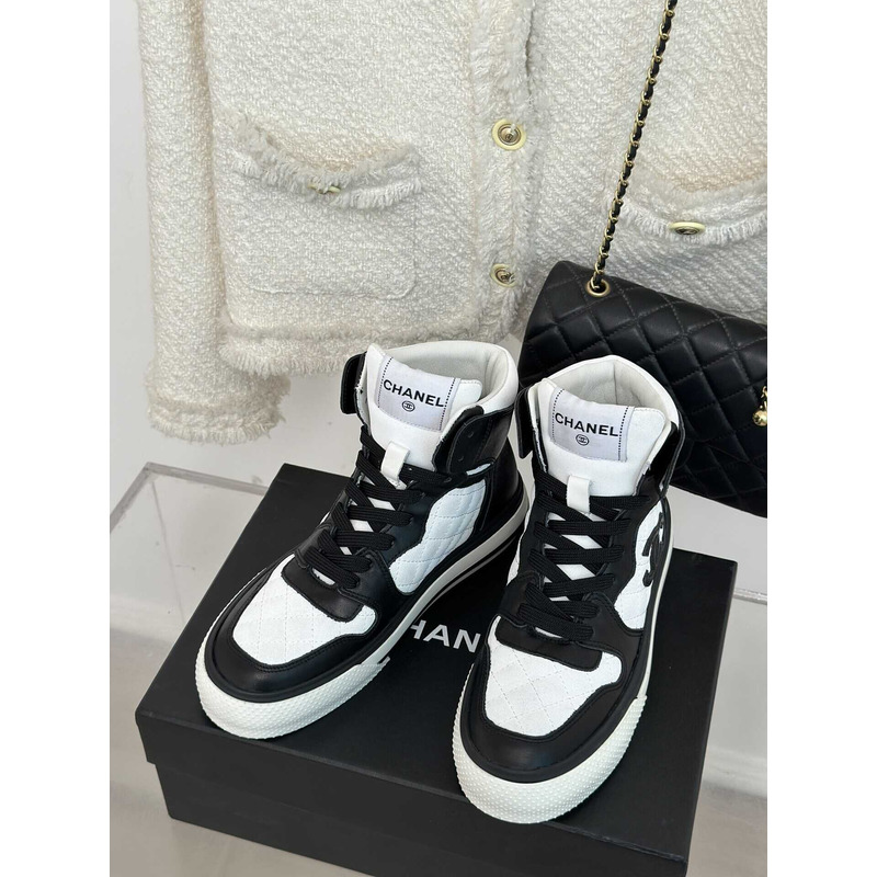 Ch*el sneakers high top black and white
