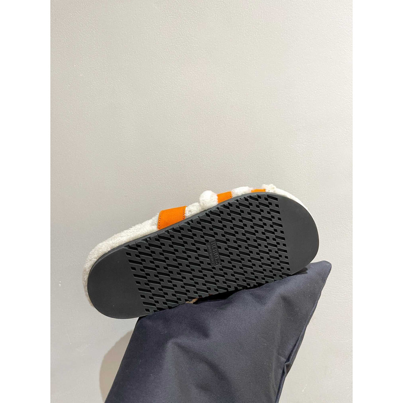 H**mes sandals with fur orange and white