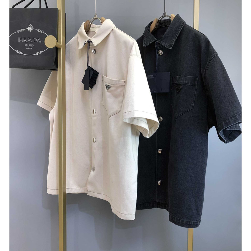 Pra*a chambray short sleeve shirt black