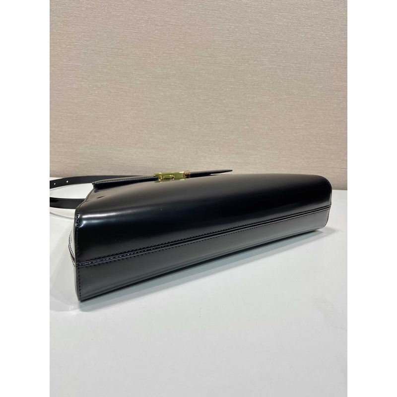 Pra*a medium brushed leather handbag black