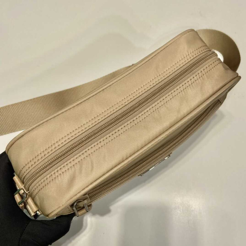 Pra*a logo plaque shoulder bag beige