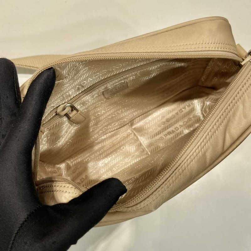 Pra*a logo plaque shoulder bag beige