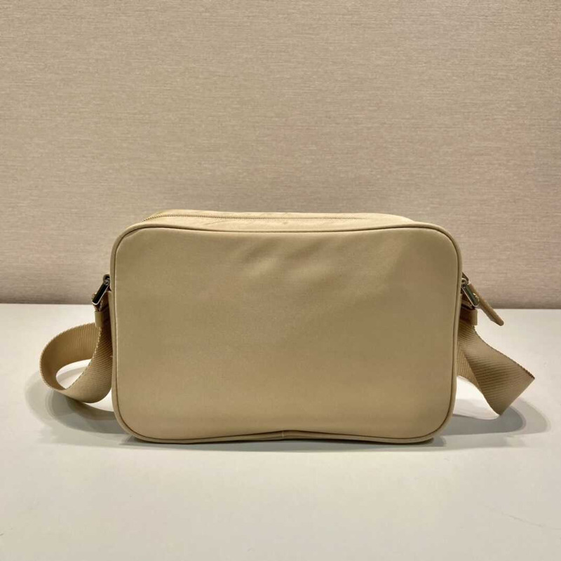 Pra*a logo plaque shoulder bag beige