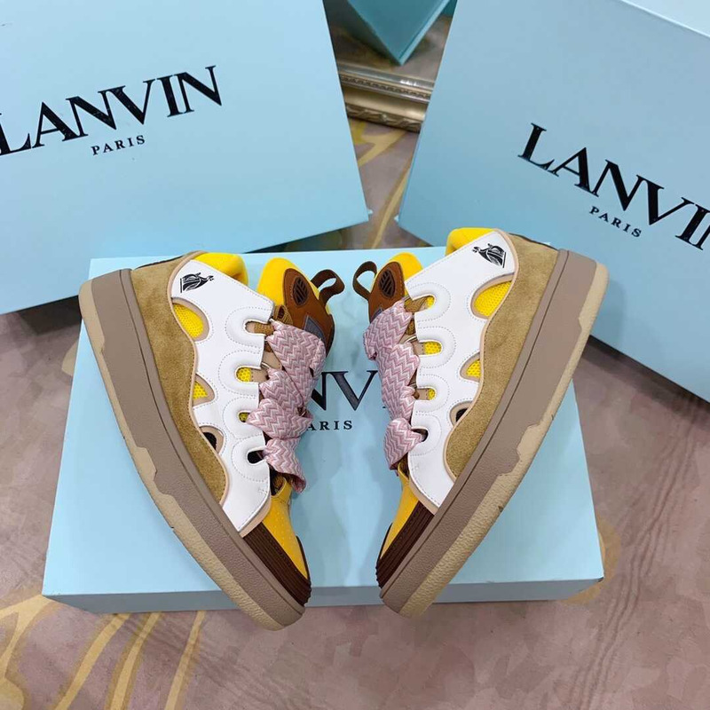 Lanvin Pre-owned Leather Curb White Yellow Brown In Pink
