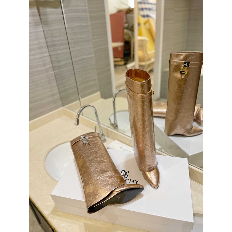 Givenchy Shark Lock Embellished Long Boots Gold