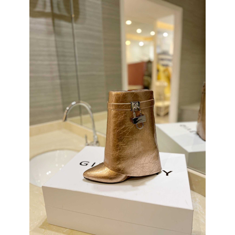 Givenchy Shark Lock Leather Ankle Boots Gold