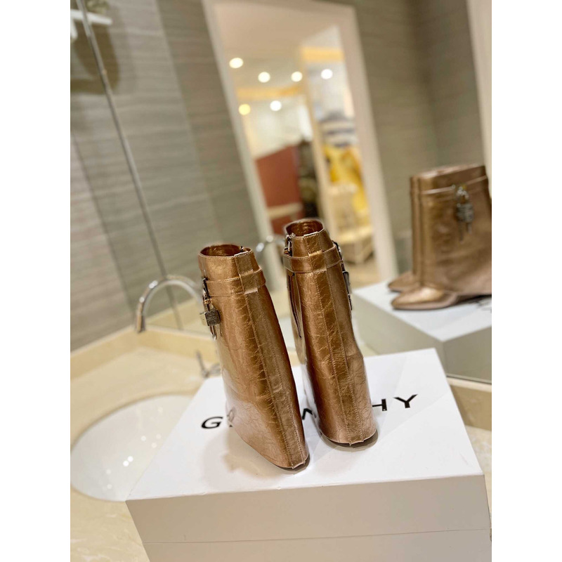 Givenchy Shark Lock Leather Ankle Boots Gold