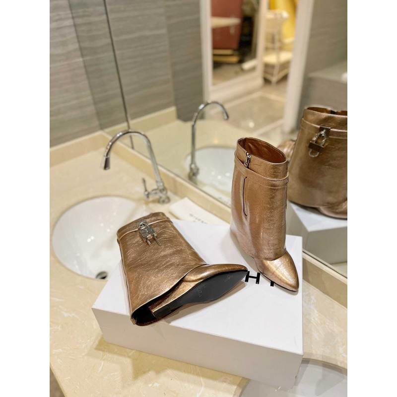 Givenchy Shark Lock Leather Ankle Boots Gold