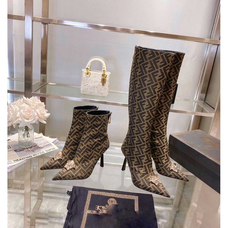 F**di fendace ff jacquard ankle boots brown