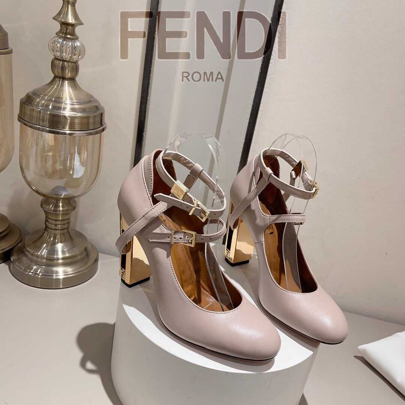 F**di delfina dove gray leather high heel court shoes pink