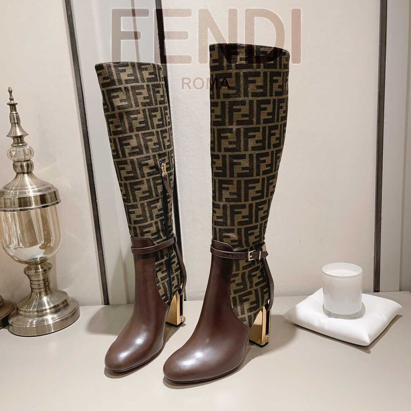 F**di delfina brown leather high heel boots