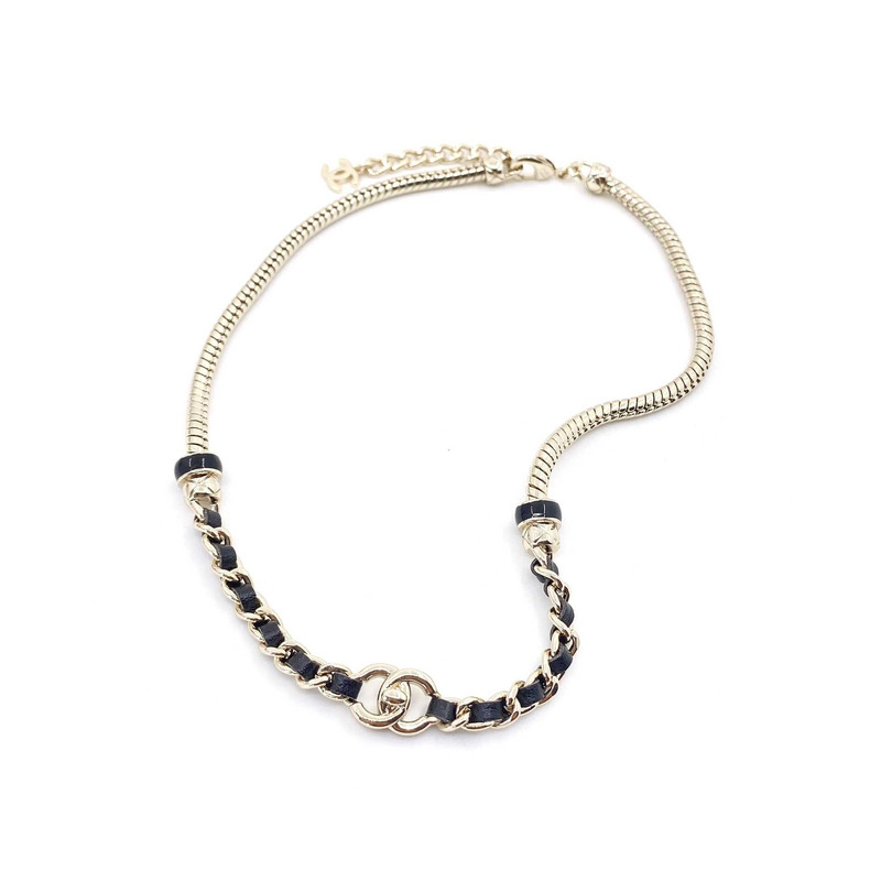 Ch*el cc black leather and metal gold