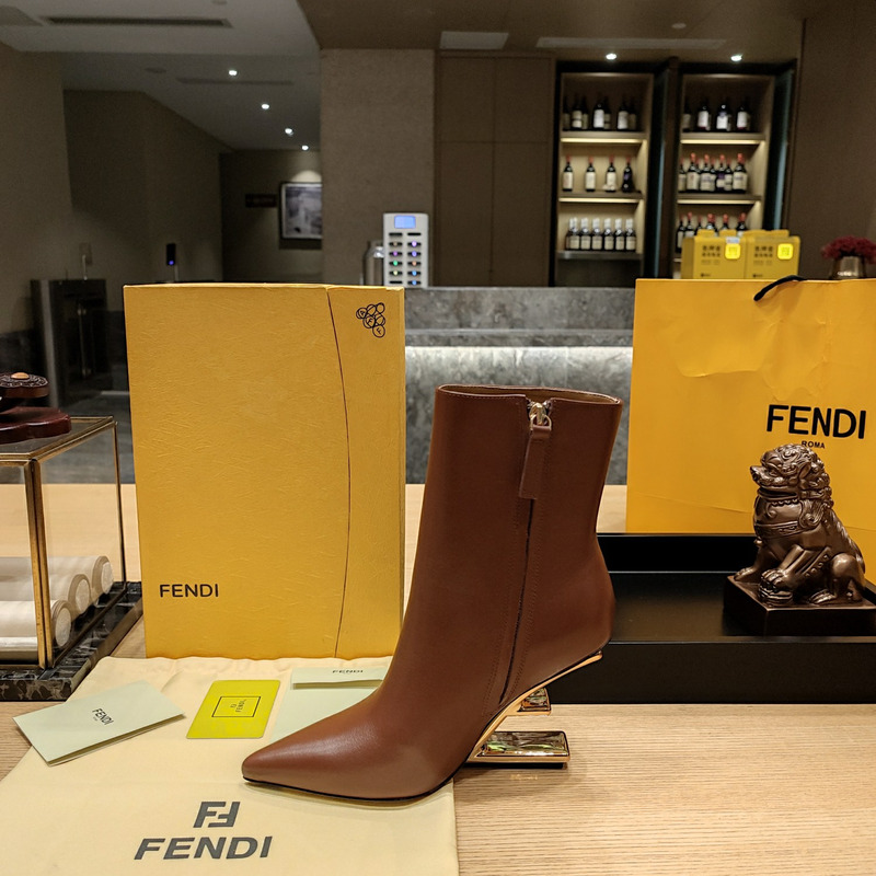 F**di lambskin metallic f-heel ankle booties brown