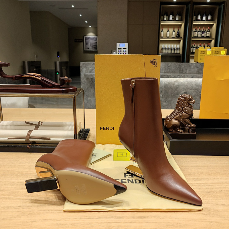F**di lambskin metallic f-heel ankle booties brown