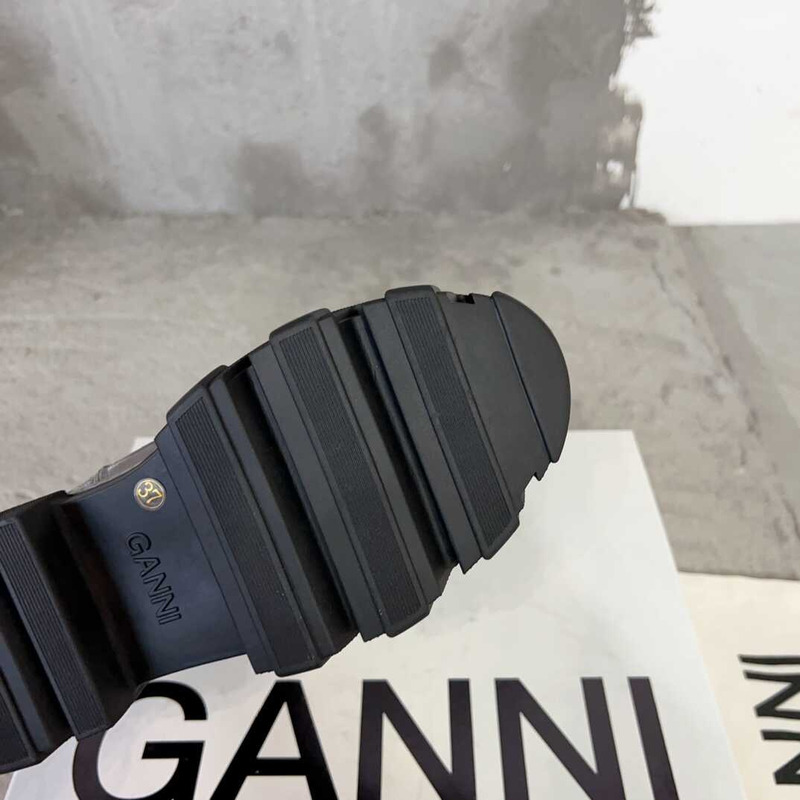 Ganni Mid Chelsea Leather Boots Grey And Balck