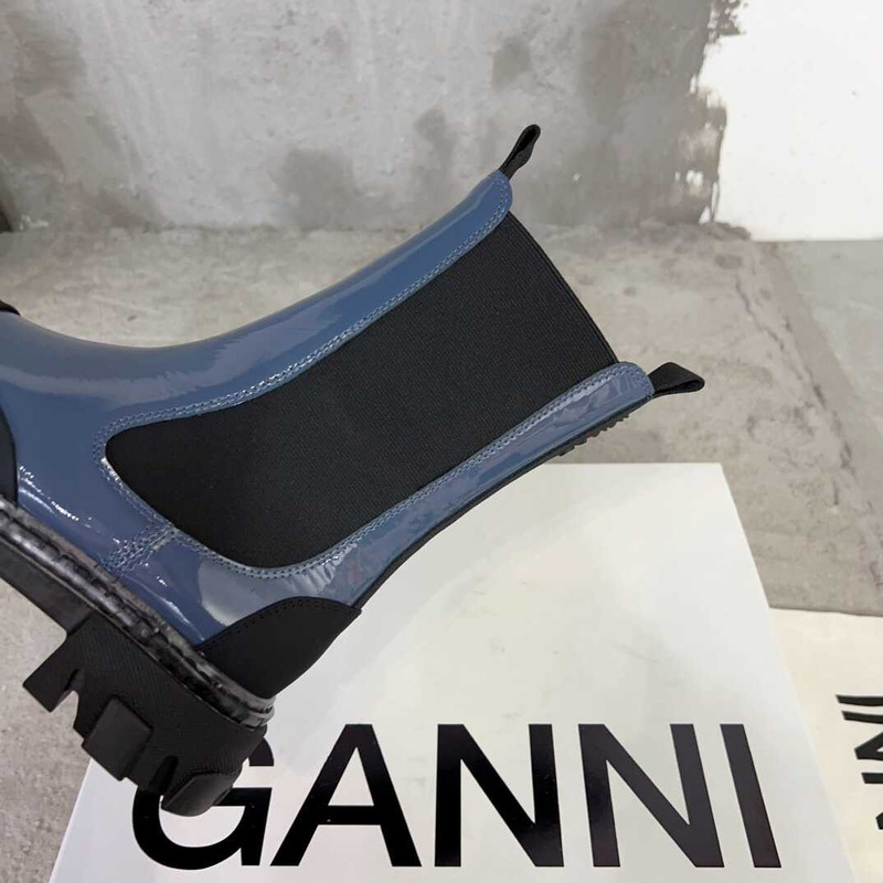 Ganni Cleated Mid Chelsea Boots Blue And Black