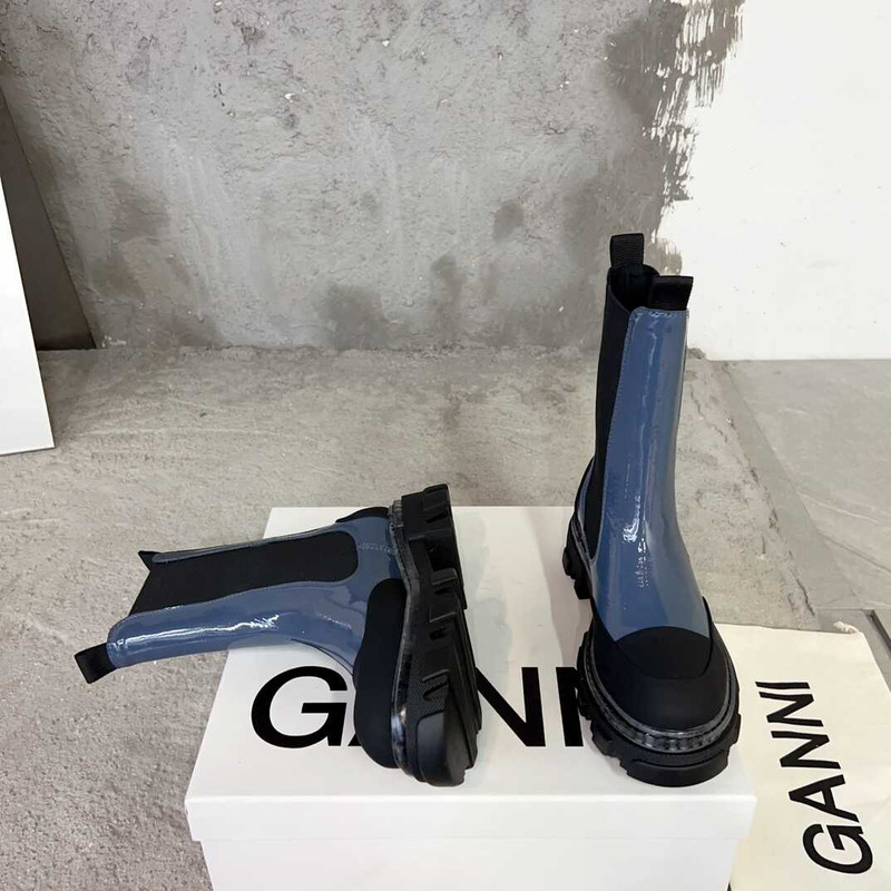 Ganni Cleated Mid Chelsea Boots Blue And Black
