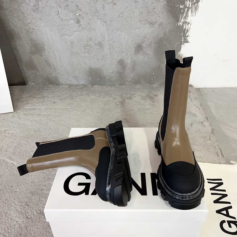Ganni Cleated Mid Chelsea Boots Brown And Black