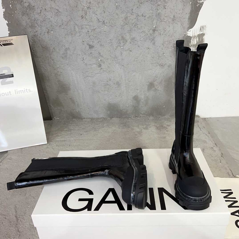 Ganni Cleated High Chelsea Boots Black