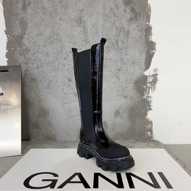 Ganni Cleated High Chelsea Boots Black
