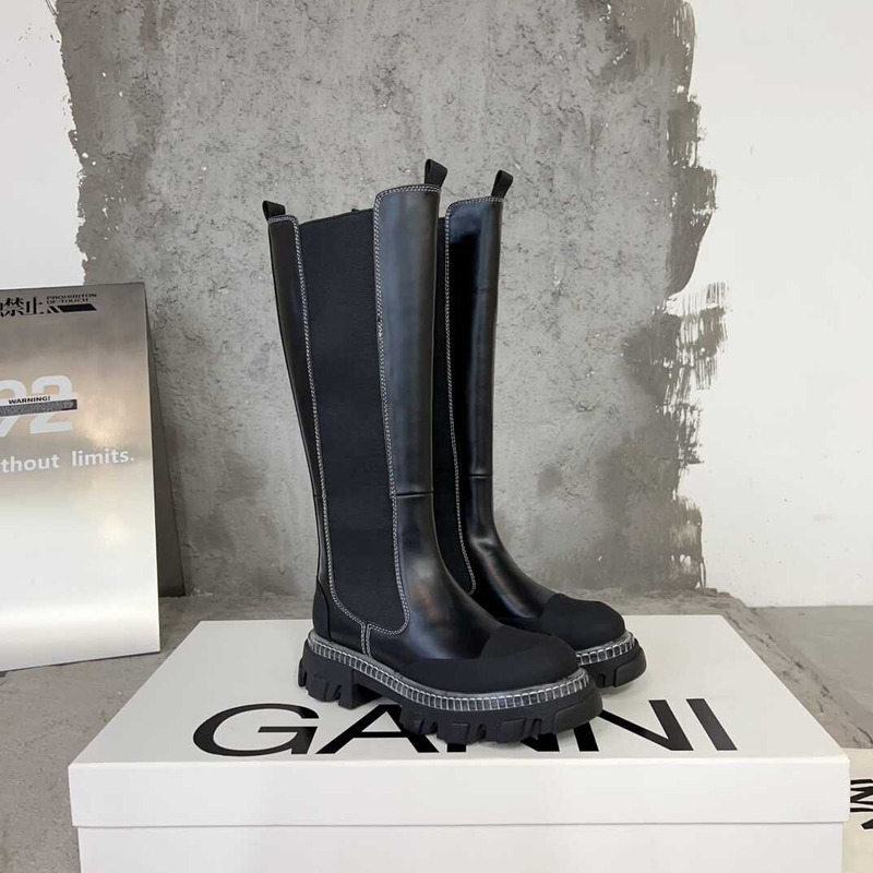 Ganni Cleated High Chelsea Boots Black