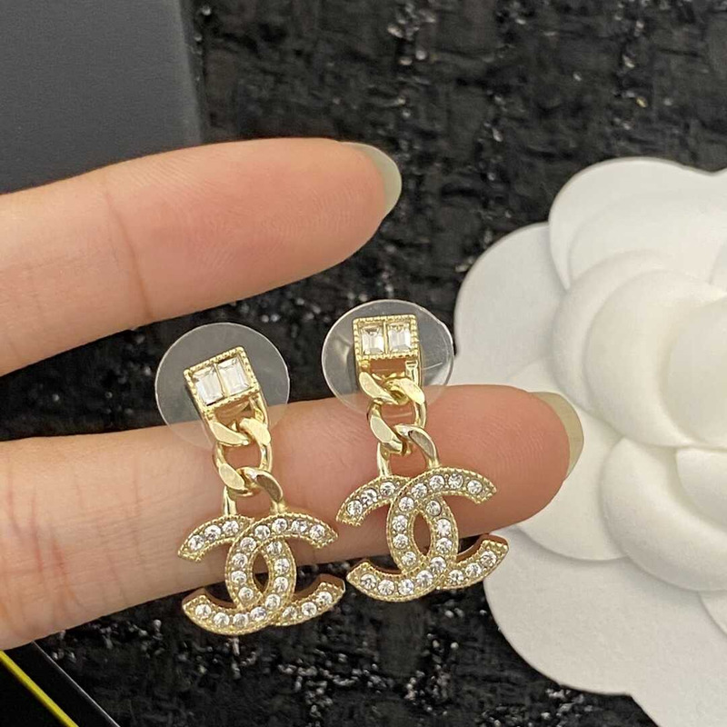 Ch*el gold cc logo pendant earrings